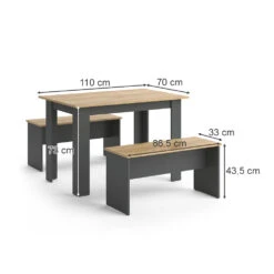 Esstisch Set "Sentio" Anthrazit/Goldkraft Eiche 110 X 70 Cm Mit 2 Bänken Vicco -Vicco m4782 03 ol