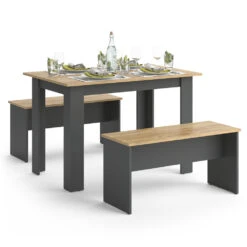 Esstisch Set "Sentio" Anthrazit/Goldkraft Eiche 110 X 70 Cm Mit 2 Bänken Vicco -Vicco m4782 07 ol