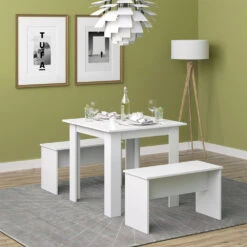 Esstisch Set "Sentio" Weiß 80 X 80 Cm Mit 2 Bänken Vicco -Vicco m4783 04 ol