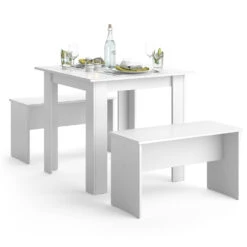Esstisch Set "Sentio" Weiß 80 X 80 Cm Mit 2 Bänken Vicco -Vicco m4783 07 ol