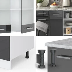 Vicco Küchenzeile "R-Line", Anthrazit Hochglanz/Weiß, 240 Cm Ohne Arbeitsplatte -Vicco m4852 4858 05 ol