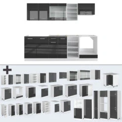 Vicco Küchenzeile "R-Line", Anthrazit Hochglanz/Weiß, 240 Cm Ohne Arbeitsplatte -Vicco m4852 4858 06 ol