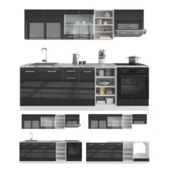 Vicco Küchenzeile "R-Line", Anthrazit Hochglanz/Weiß, 240 Cm Ohne Arbeitsplatte -Vicco m4852 4858 07 ol