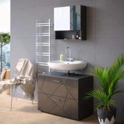 Waschbeckenunterschrank "Irma" Anthrazit Hochglanz 80 X 59 Cm Vicco -Vicco m4929 04 ol