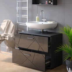 Waschbeckenunterschrank "Irma" Anthrazit Hochglanz 80 X 59 Cm Vicco -Vicco m4929 05 ol