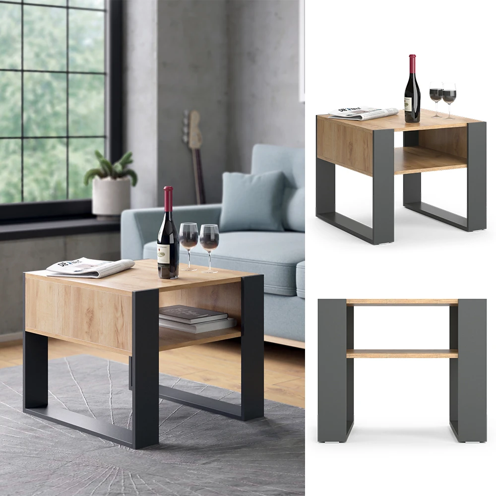 Couchtisch Anthrazit/Goldkraft Eiche 59 X 62 Cm Vicco 4 Couchtisch Anthrazit/Goldkraft Eiche 59 X 62 Cm Vicco – Bild 2