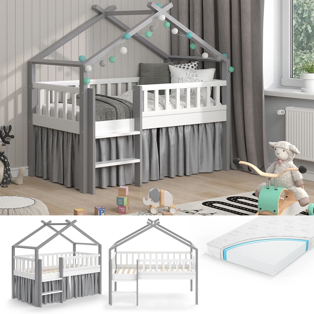 Hausbett "Adis" Grau/Weiß 80x160 Cm Mit Matratze Vitalispa 4 Hausbett "Adis" Grau/Weiß 80x160 Cm Mit Matratze Vitalispa – Bild 2