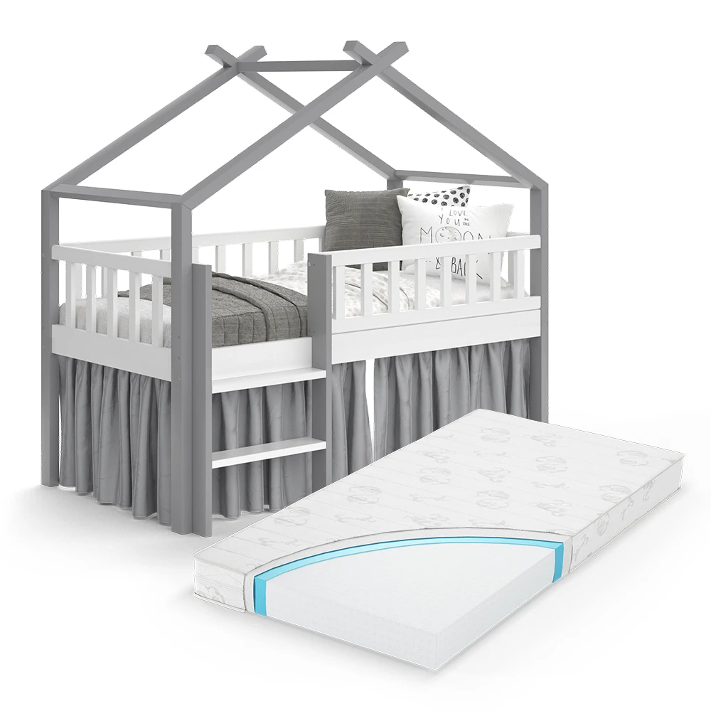 Hausbett "Adis" Grau/Weiß 80x160 Cm Mit Matratze Vitalispa 9 Hausbett "Adis" Grau/Weiß 80x160 Cm Mit Matratze Vitalispa – Bild 7