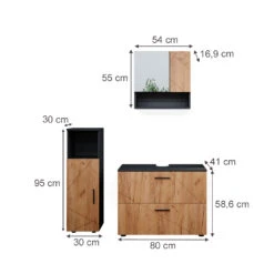 Badmöbel Set "Irma" Anthrazit/Eiche 3 Teile, Mit Midischrank Vicco -Vicco m4988 03 ol