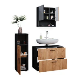 Badmöbel Set "Irma" Anthrazit/Eiche 3 Teile, Mit Midischrank Vicco -Vicco m4988 07 ol