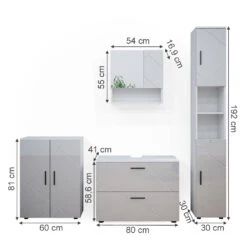 Badmöbel Set "Irma" Weiß Hochglanz 4 Teile, Mit Schubladenschrank Und Midischrank Vicco -Vicco m4993 03 ol