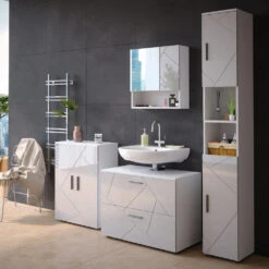 Badmöbel Set "Irma" Weiß Hochglanz 4 Teile, Mit Schubladenschrank Und Midischrank Vicco -Vicco m4993 04 ol