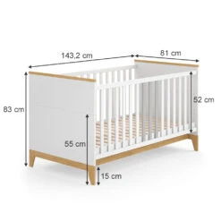 Babybett "Malia" Weiß/Eiche 80x140 Cm Mit Matratze Vitalispa -Vicco m5007 03 ol