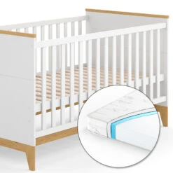 Babybett "Malia" Weiß/Eiche 80x140 Cm Mit Matratze Vitalispa -Vicco m5007 06 mat ol
