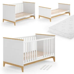 Babybett "Malia" Weiß/Eiche 80x140 Cm Mit Matratze Vitalispa -Vicco m5007 07 mat ol