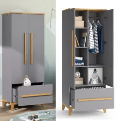Kinderkleiderschrank "Malia" Grau/Eiche 70 X 187 Cm Vitalispa -Vicco m5014 08 ol