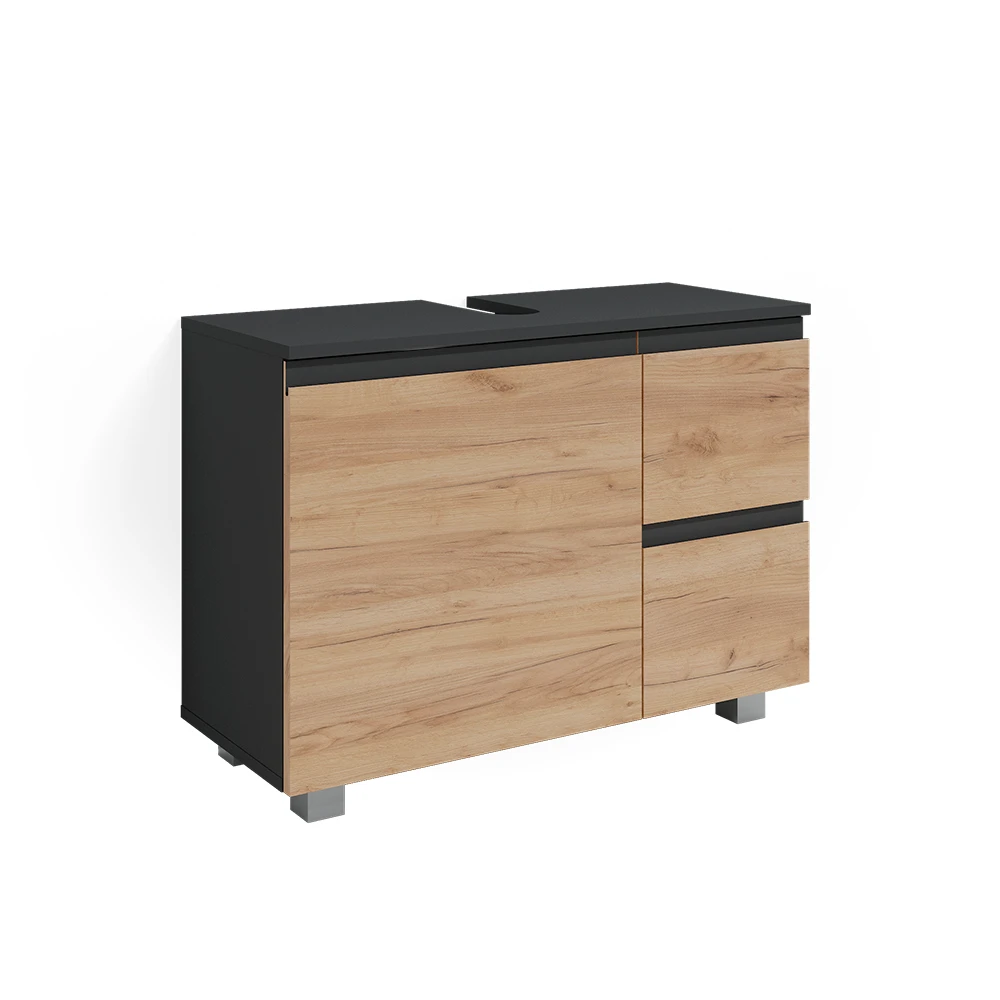 Waschbeckenunterschrank "J-Shape" Anthrazit/Eiche 80 X 61 Cm Vicco 3 Waschbeckenunterschrank "J-Shape" Anthrazit/Eiche 80 X 61 Cm Vicco