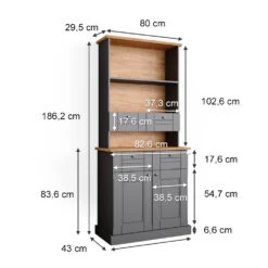 Hochschrank "Bergamo" Grau/Eiche 80 Cm Vicco -Vicco m5030 03 ol