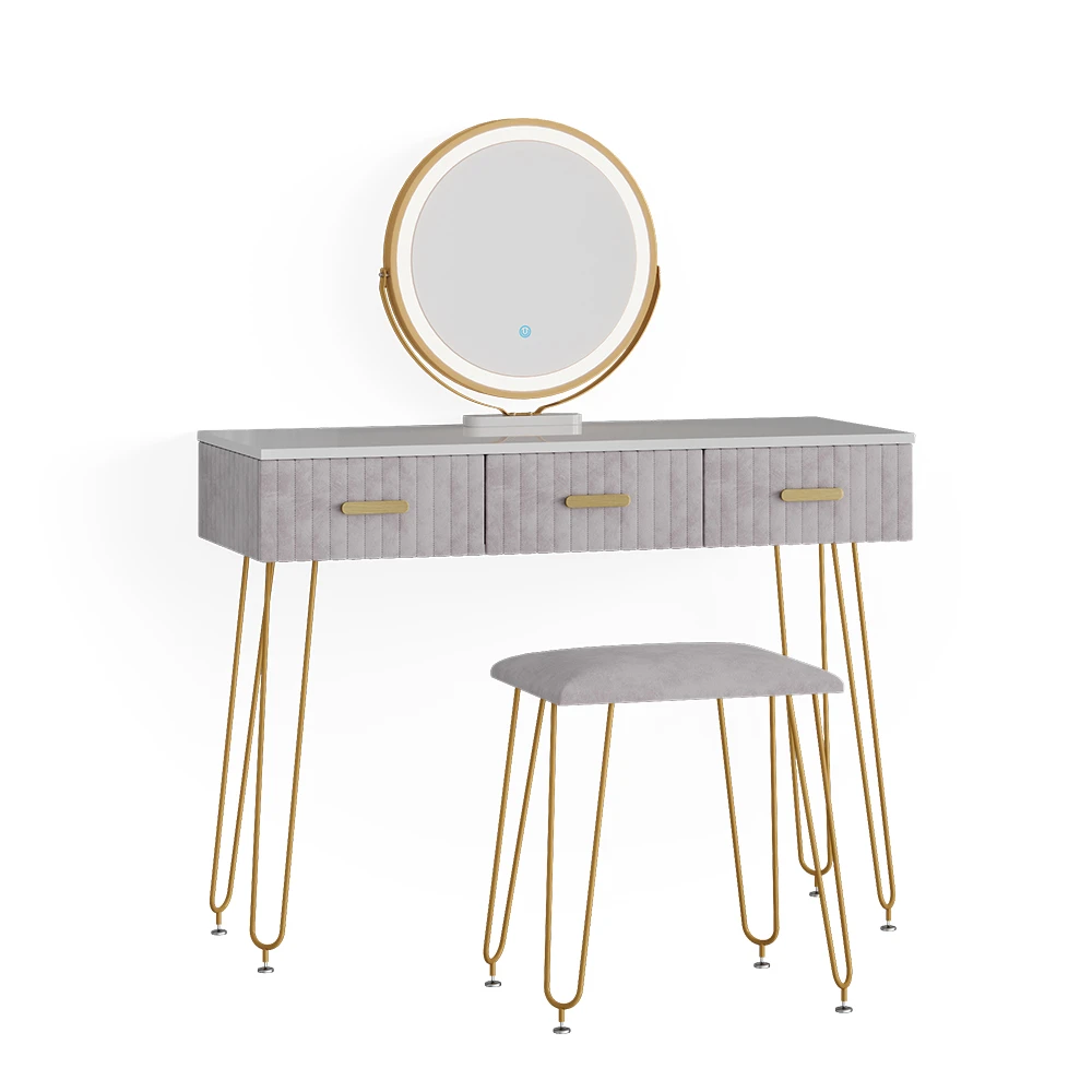 Schminktisch "Layla" Grau/Weiß 100 Cm Mit LED Beleuchtung Und Hocker Vicco 3 Schminktisch "Layla" Grau/Weiß 100 Cm Mit LED Beleuchtung Und Hocker Vicco