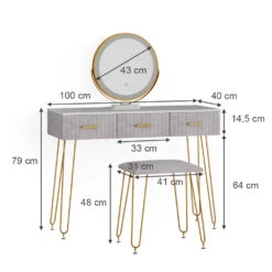 Schminktisch "Layla" Grau/Weiß 100 Cm Mit LED Beleuchtung Und Hocker Vicco 12 Schminktisch "Layla" Grau/Weiß 100 Cm Mit LED Beleuchtung Und Hocker Vicco -Vicco m5033 03 ol