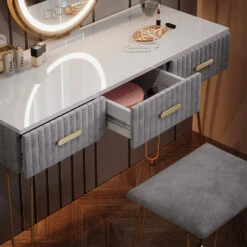 Schminktisch "Layla" Grau/Weiß 100 Cm Mit LED Beleuchtung Und Hocker Vicco 14 Schminktisch "Layla" Grau/Weiß 100 Cm Mit LED Beleuchtung Und Hocker Vicco -Vicco m5033 05 ol