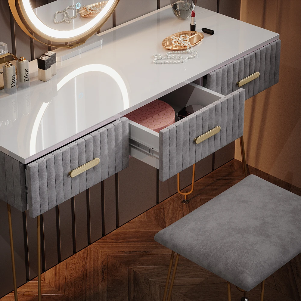 Schminktisch "Layla" Grau/Weiß 100 Cm Mit LED Beleuchtung Und Hocker Vicco 7 Schminktisch "Layla" Grau/Weiß 100 Cm Mit LED Beleuchtung Und Hocker Vicco – Bild 5