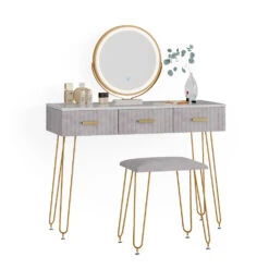 Schminktisch "Layla" Grau/Weiß 100 Cm Mit LED Beleuchtung Und Hocker Vicco 16 Schminktisch "Layla" Grau/Weiß 100 Cm Mit LED Beleuchtung Und Hocker Vicco -Vicco m5033 07 ol