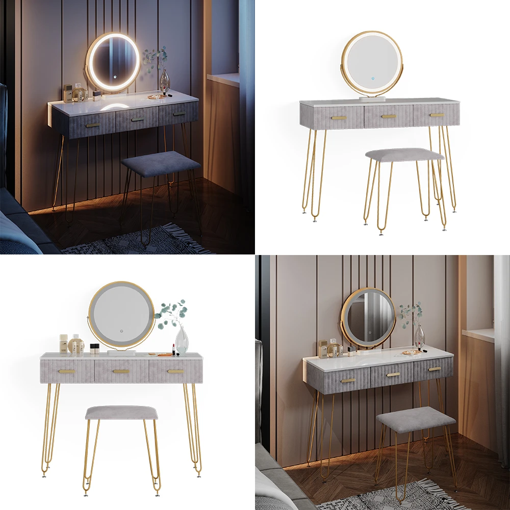 Schminktisch "Layla" Grau/Weiß 100 Cm Mit LED Beleuchtung Und Hocker Vicco 10 Schminktisch "Layla" Grau/Weiß 100 Cm Mit LED Beleuchtung Und Hocker Vicco – Bild 8