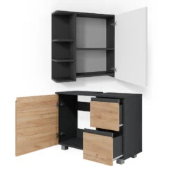 Badmöbel Set "J-Shape" Anthrazit/Eiche 2 Teile Vicco -Vicco m5036 06 ol