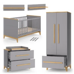 Kinderzimmer-Set "Malia" Grau/Eiche 4er Set Vitalispa