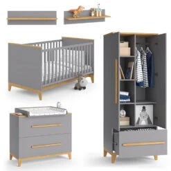 Kinderzimmer-Set "Malia" Grau/Eiche 4er Set Vitalispa -Vicco m5041 08 ol