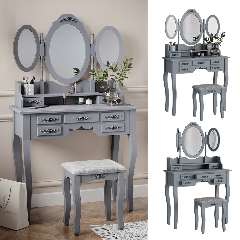 Schminktisch "Diana" Grau 85 Cm Mit Hocker Vicco 4 Schminktisch "Diana" Grau 85 Cm Mit Hocker Vicco – Bild 2