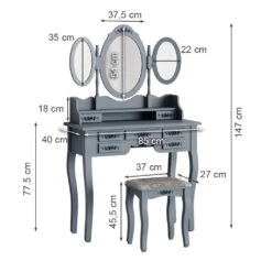 Schminktisch "Diana" Grau 85 Cm Mit Hocker Vicco 12 Schminktisch "Diana" Grau 85 Cm Mit Hocker Vicco -Vicco m5056 03 ol