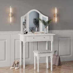 Schminktisch "Kate" Weiß 80 Cm Mit LED Beleuchtung Und Hocker Vicco -Vicco m5059 04 ol