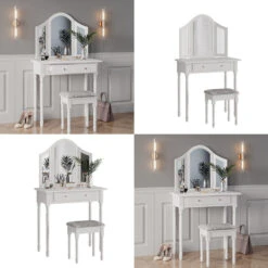 Schminktisch "Kate" Weiß 80 Cm Mit LED Beleuchtung Und Hocker Vicco -Vicco m5059 08 ol