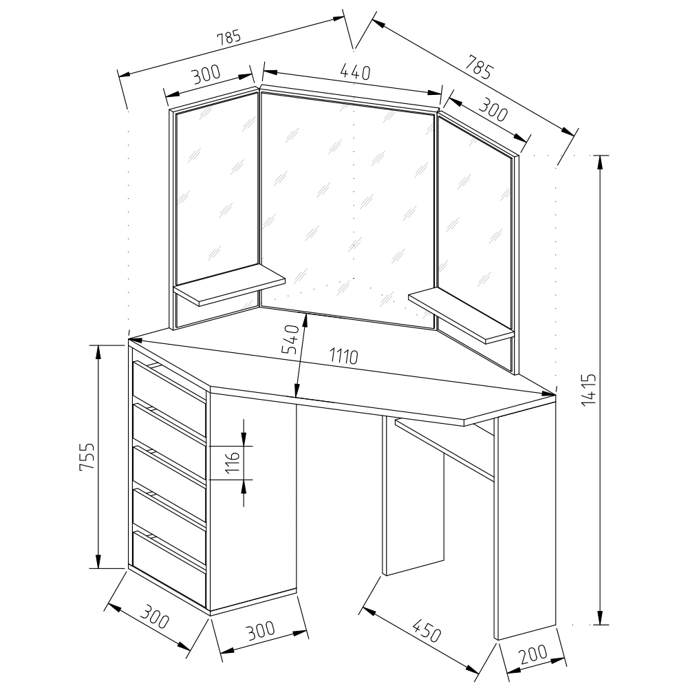 Eckschminktisch "Arielle" Schwarz 110 Cm Vicco 5 Eckschminktisch "Arielle" Schwarz 110 Cm Vicco – Bild 3