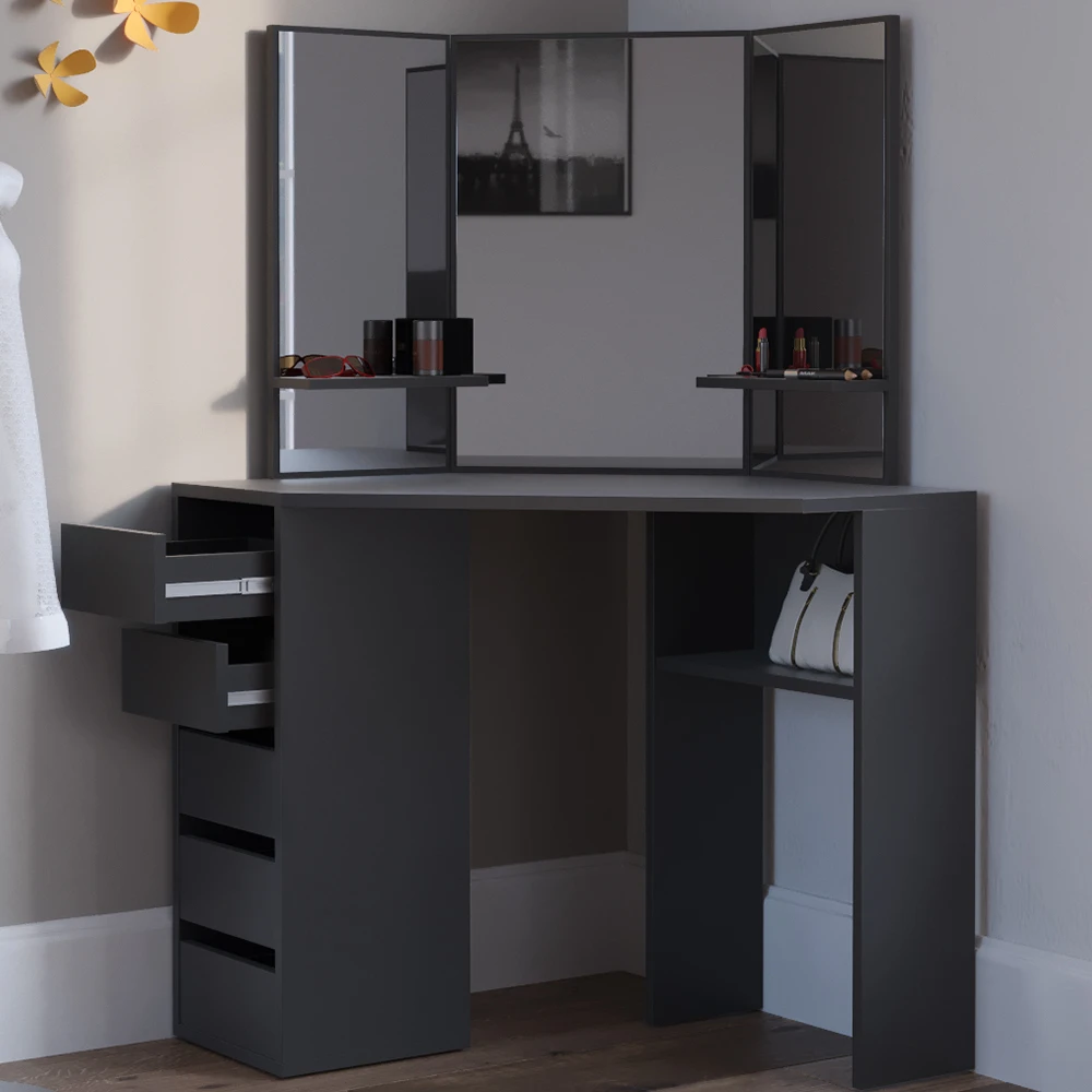 Eckschminktisch "Arielle" Schwarz 110 Cm Vicco 7 Eckschminktisch "Arielle" Schwarz 110 Cm Vicco – Bild 5