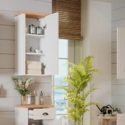 Badschrank "Nino" Weiß/Artisan-Eiche 39.2 X 76.5 Cm Vicco -Vicco m5217 05 ol