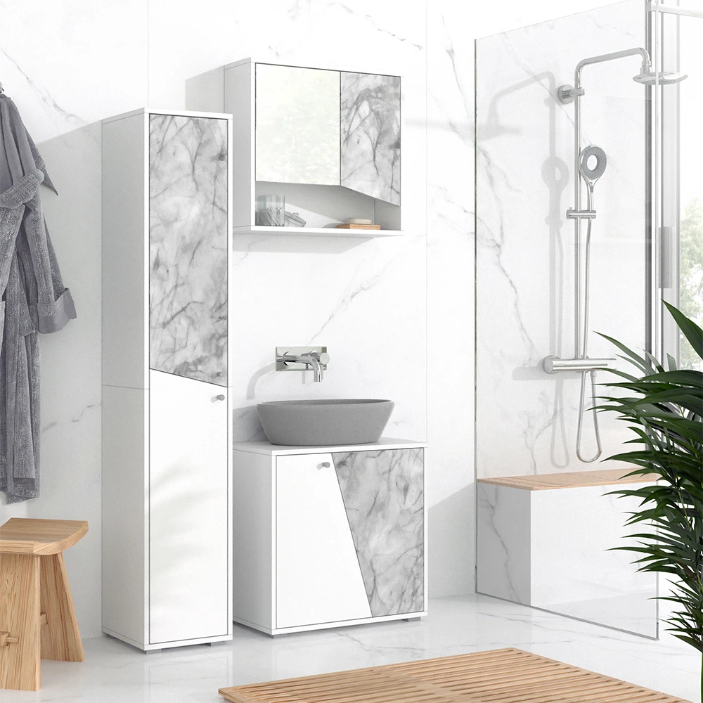 Badschrank "Irida" Weiß/Marmor Hochschrank 30x162 Cm Livinity 6 Badschrank "Irida" Weiß/Marmor Hochschrank 30x162 Cm Livinity – Bild 4