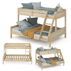 Etagenbett "Everest" Naturholz 140x200 / 90x200 Cm Mit 2 Matratzen Vitalispa -Vicco m5232 07 ol