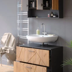 Badmöbel Set "Irma" Anthrazit/Eiche 2 Teile, Unterschrank 80 Cm Vicco -Vicco m5244 05 ol