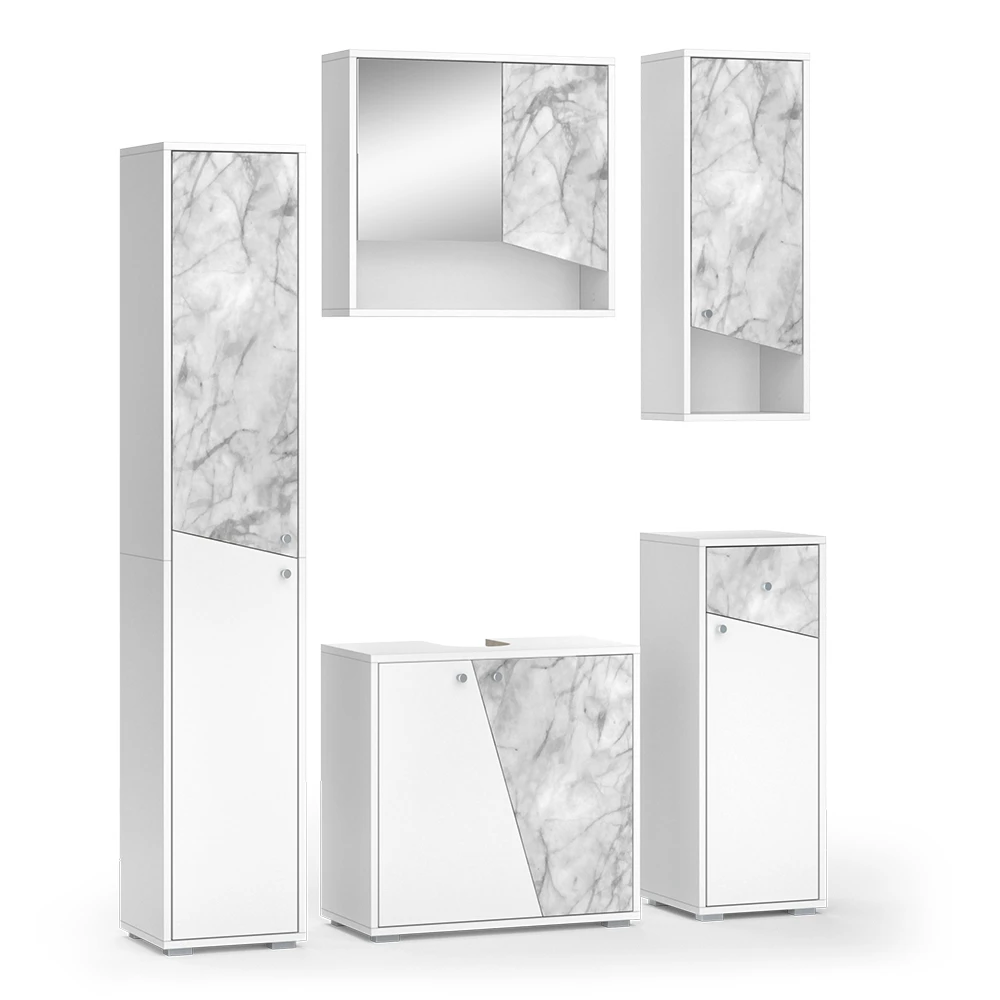 Badmöbel Set "Irida" Weiß/Marmor 5 Teile Vicco 3 Badmöbel Set "Irida" Weiß/Marmor 5 Teile Vicco