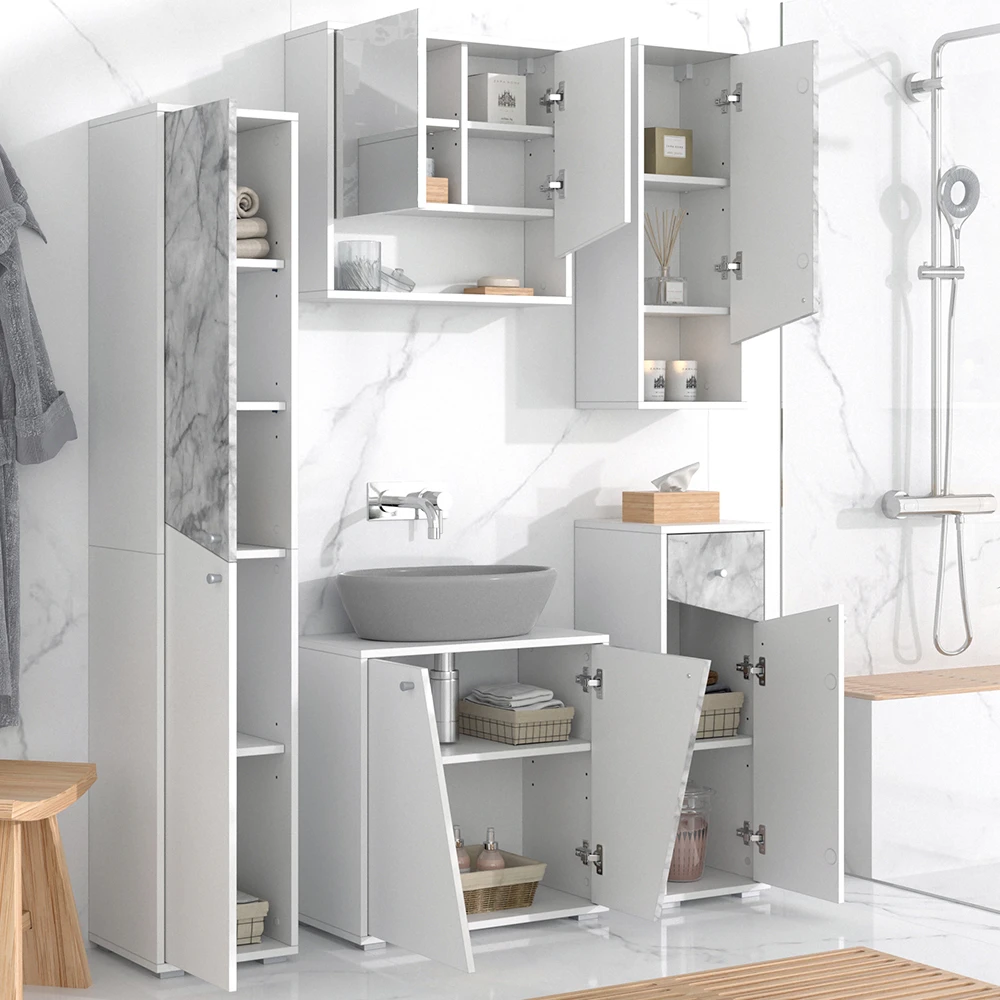 Badmöbel Set "Irida" Weiß/Marmor 5 Teile Vicco 7 Badmöbel Set "Irida" Weiß/Marmor 5 Teile Vicco – Bild 5