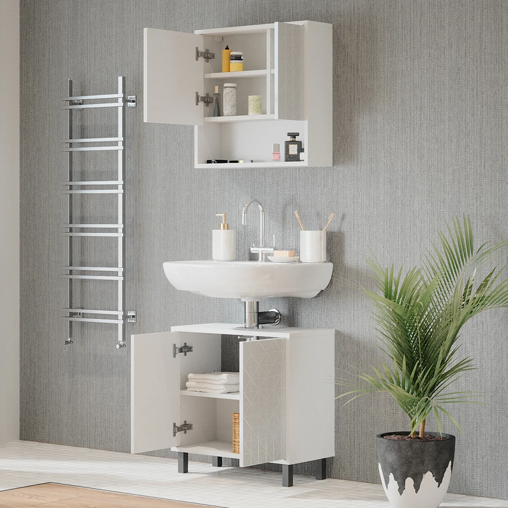 Waschbeckenunterschrank "Agasta" Weiß Hochglanz 56.2 X 57.1 Cm Vicco 7 Waschbeckenunterschrank "Agasta" Weiß Hochglanz 56.2 X 57.1 Cm Vicco – Bild 5