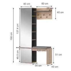 Garderobe Goldkraft Eiche/Anthrazit 120 X 190 Cm Vicco -Vicco m5270 03 ol