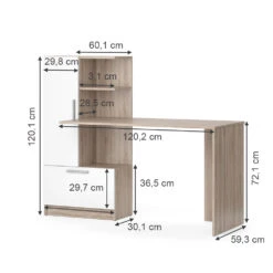 Schreibtisch "Tomy" Sonoma/Weiß 150 X 59 Cm Vicco -Vicco m5289 03 ol