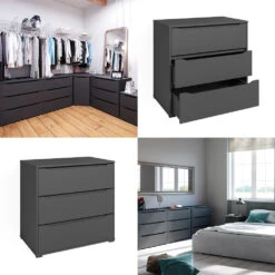 Sideboard "Ruben" Anthrazit 80.2 X 77.6 Cm Mit 3 Schubladen Vicco -Vicco m5325 08 ol