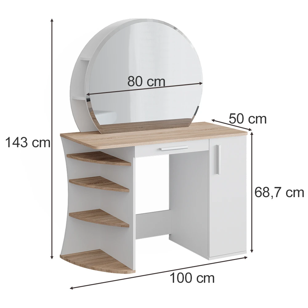 Schminktisch "Almina" Sonoma/Weiß 100 Cm Vicco 5 Schminktisch "Almina" Sonoma/Weiß 100 Cm Vicco – Bild 3