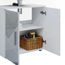 Badmöbel Set "Irma" Weiß Hochglanz Mit Einsätzen 4 Teile, Mit Hochschrank Und Kommode Vicco -Vicco m5338 06 ol