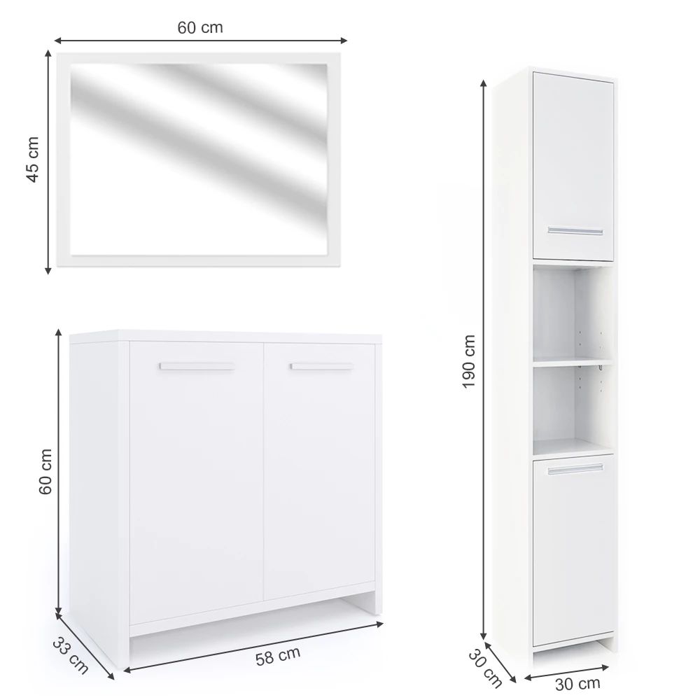 Badmöbel Set "Kiko" Weiß Hochglanz 3 Teile, Mit Hochschrank Vicco 5 Badmöbel Set "Kiko" Weiß Hochglanz 3 Teile, Mit Hochschrank Vicco – Bild 3